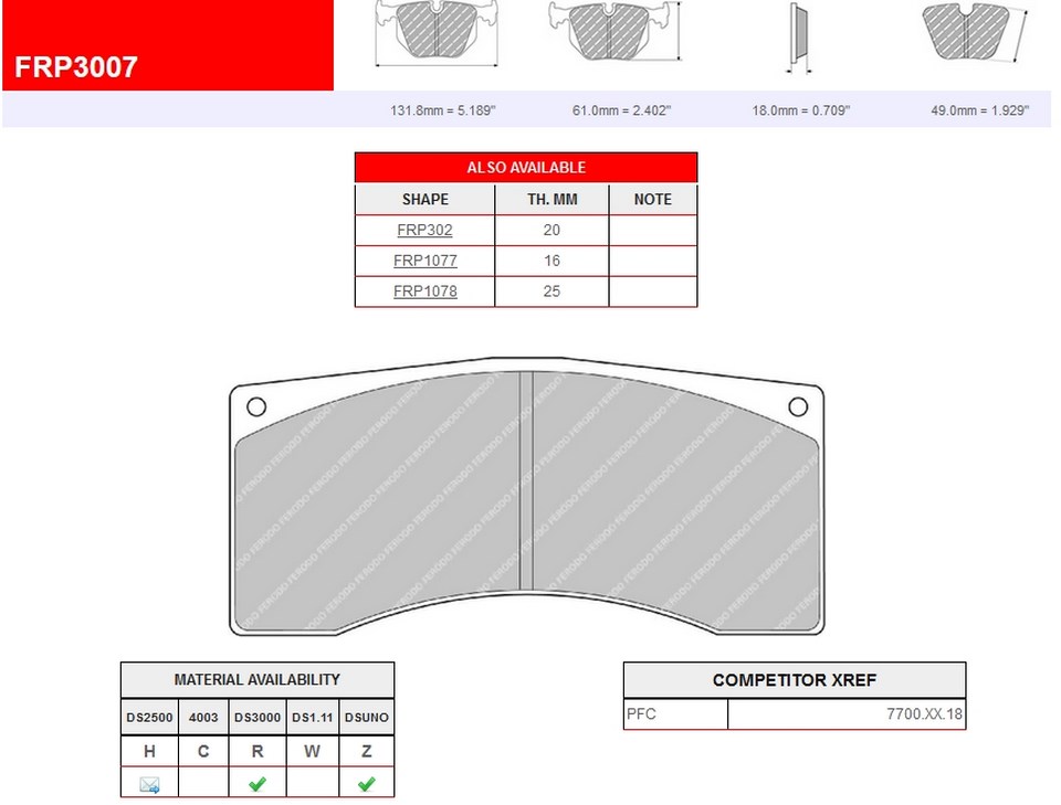 FRP3007R - Pastillas de freno Ferodo DS3000