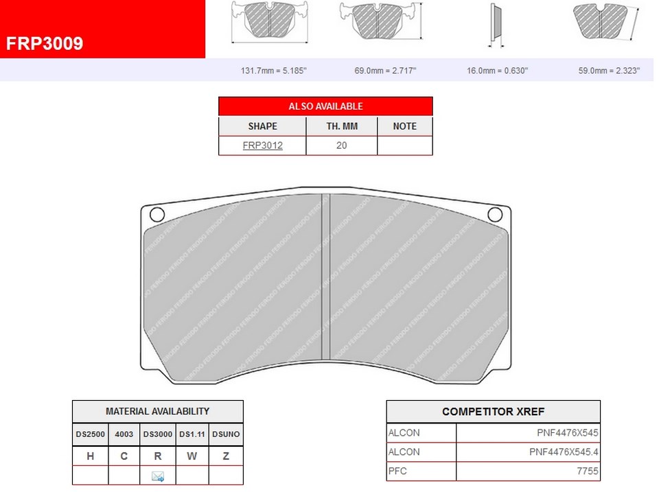 FRP3009R - Pastillas de freno Ferodo DS3000