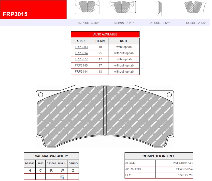 FRP3015W - Pastillas de freno Ferodo DS1.11