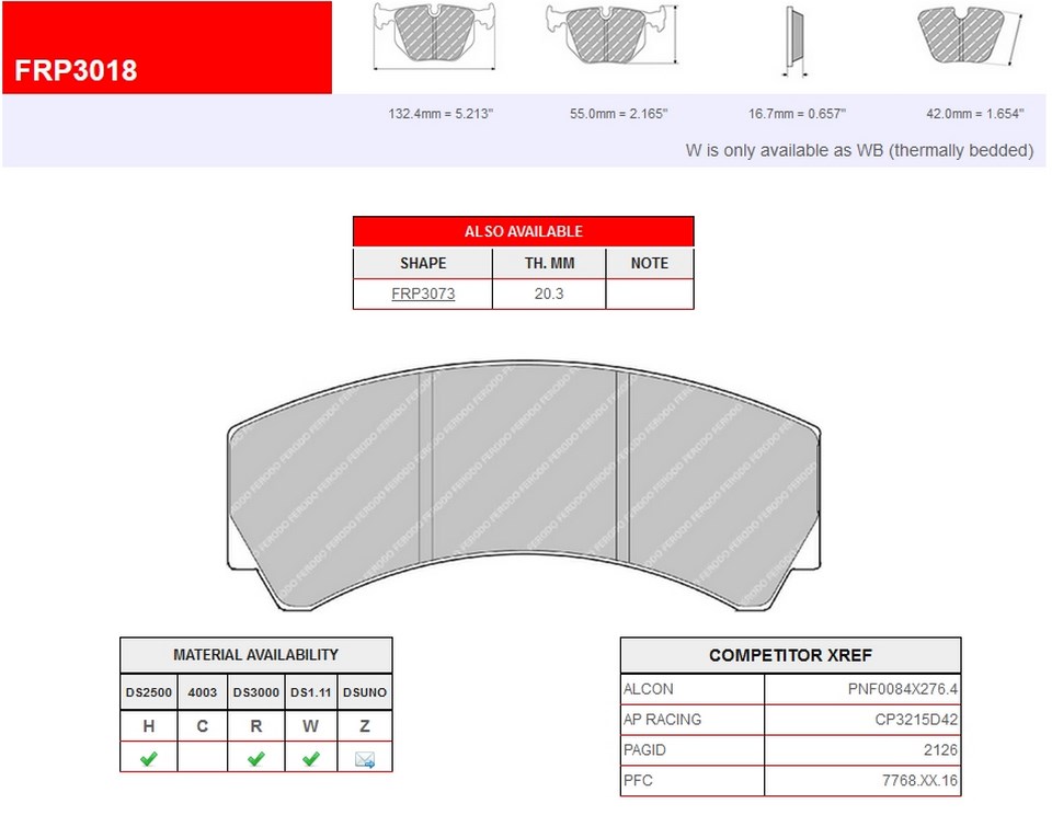 FRP3018R - Ferodo brake pads DS3000