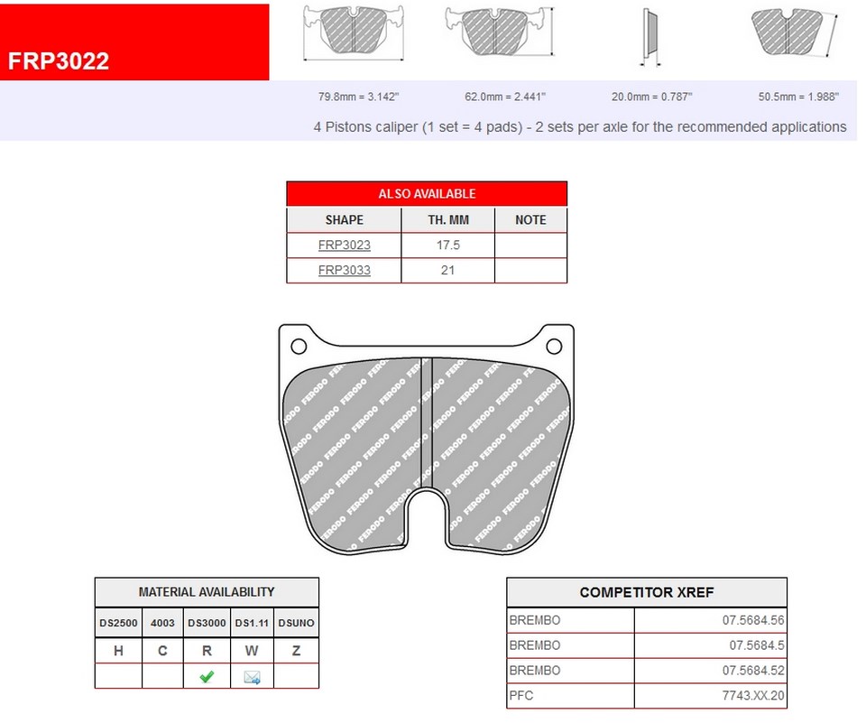 FRP3022R - Pastillas de freno Ferodo DS3000