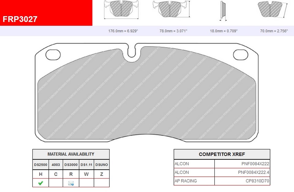 FRP3027H - Ferodo brake pads DS2500