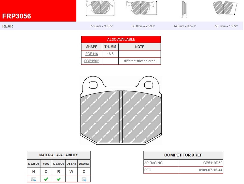 FRP3056R - Plaquettes Ferodo DS3000