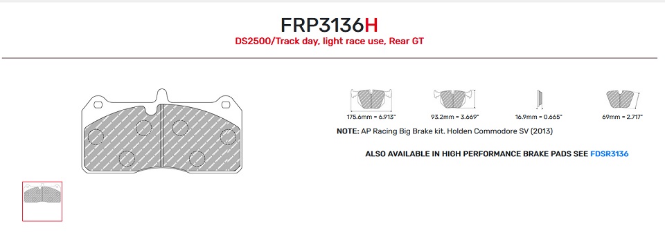 FRP3136R - Pastillas de freno Ferodo DS3000