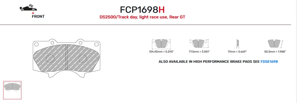 FCP1698H - Pastillas de freno Ferodo DS2500