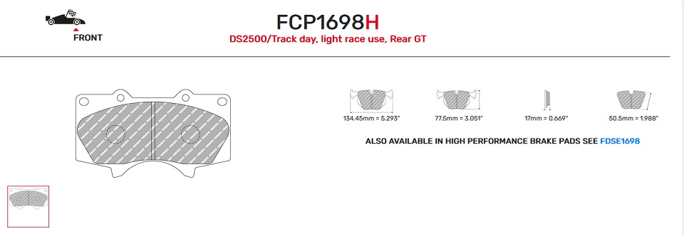 FCP1698H - Plaquettes Ferodo DS2500