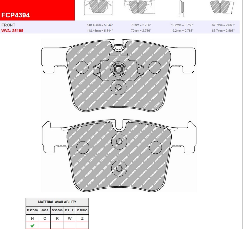 FCP4394H - DS2500 Ferodo brake pads
