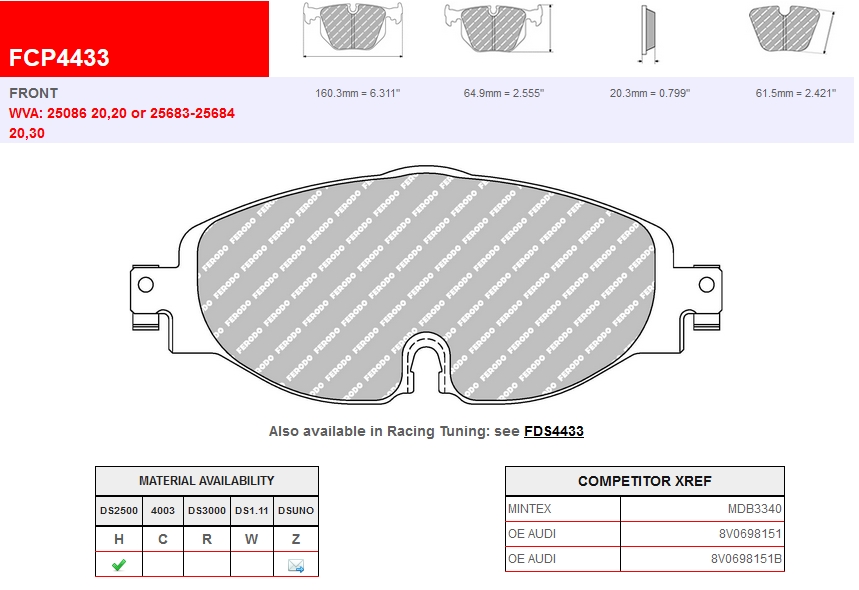 FCP4433Z - Ferodo brake pads DSUNO