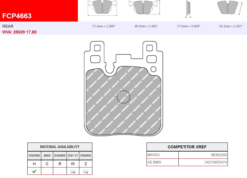 FCP4663W - Plaquettes Ferodo DS1.11