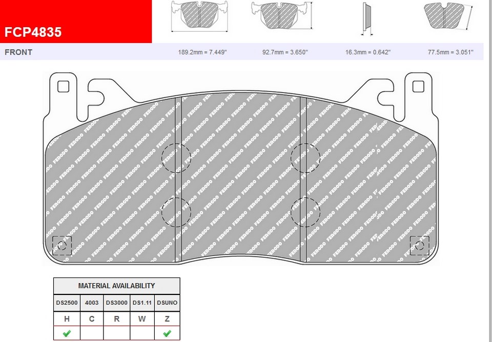 FCP4835H - Ferodo brake pads DS2500