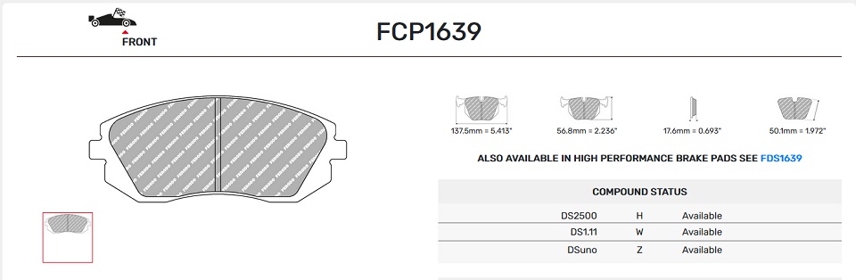 FCP1639Z - Pastillas de freno Ferodo DSUNO
