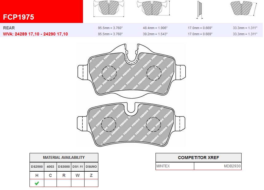 FCP1975W - Ferodo brake pads DS1.11