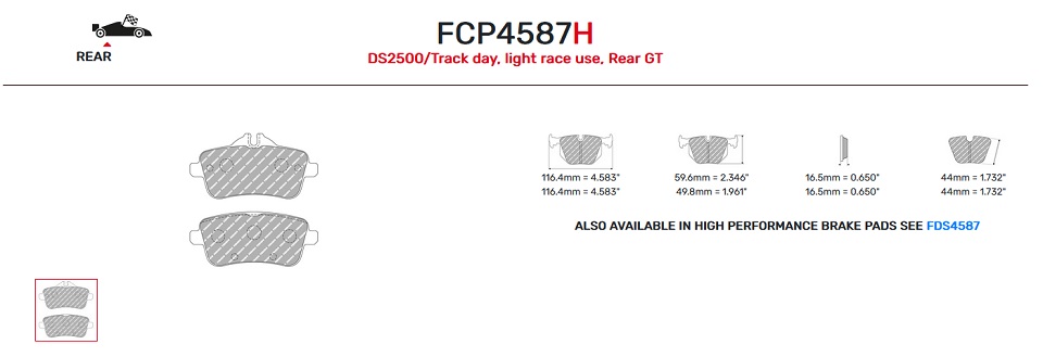 FCP4587H - Plaquettes Ferodo DS2500