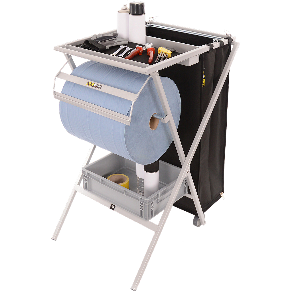 Table support de rangement pliable avec distributeur de papier et poubelle ( non-fournis )