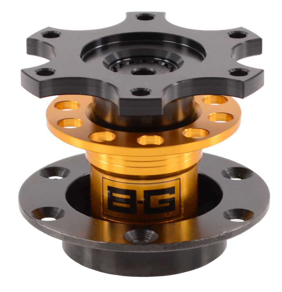 Moyeu (enlève rapide) volant racing boulonné 6x70mm PCD (avec vis) - ALUMINIUM & ACIER - JAUNE ET NOIR