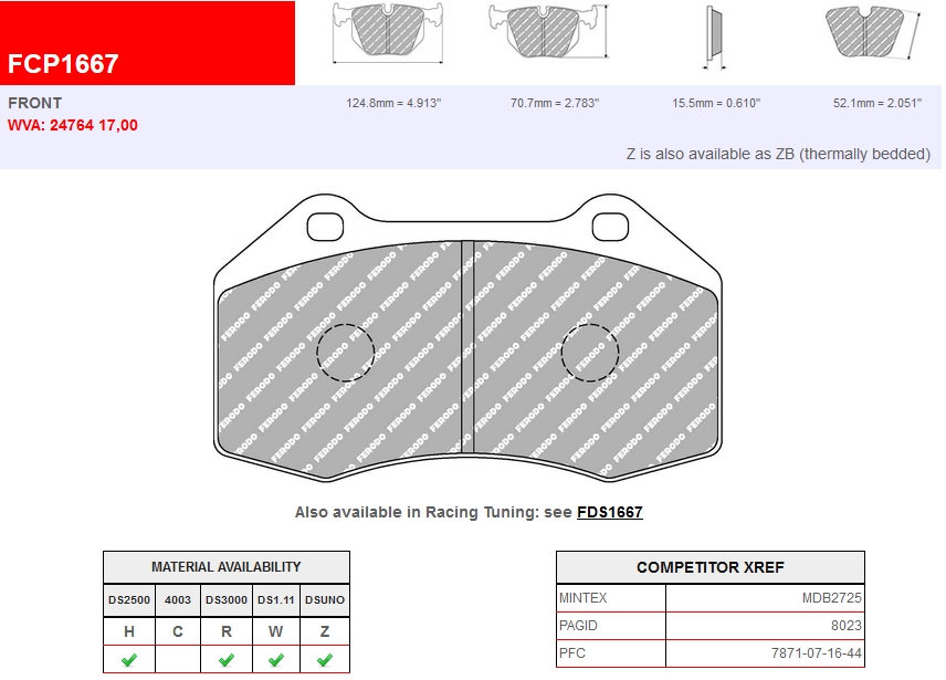 FCP1667G - Ferodo remblokken DS3.12
