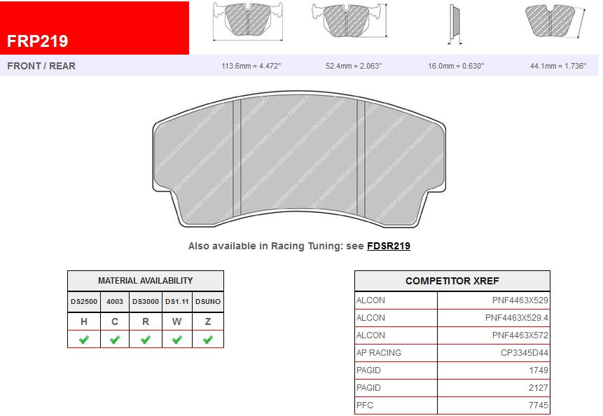 FRP219G - Pastillas de freno Ferodo DS3.12
