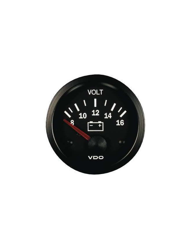 Manomètre Voltmètre VDO 8 / 16 Volts Vision Ø 52 Fond Noir