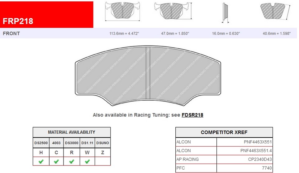 FRP218R - Plaquettes Ferodo DS3000