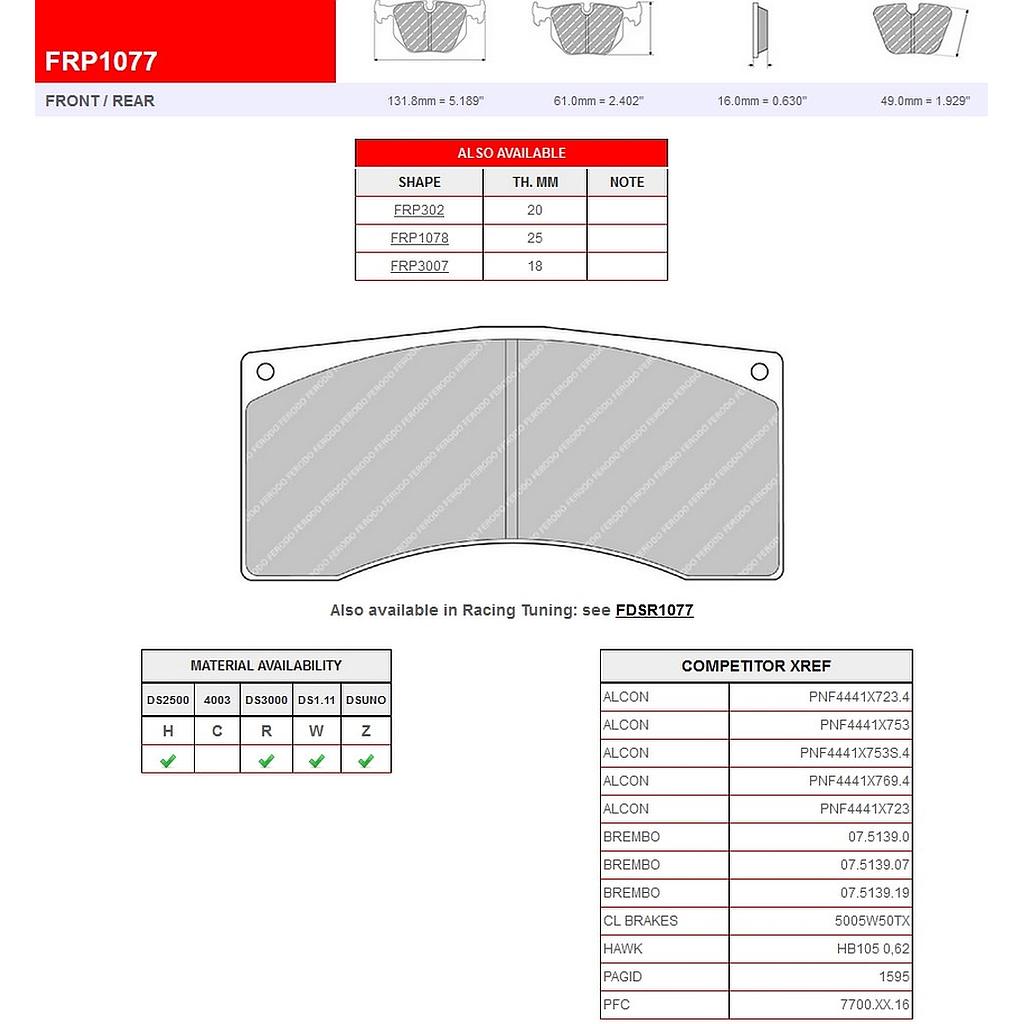 FRP1077R - DS3000 Ferodo brake pads