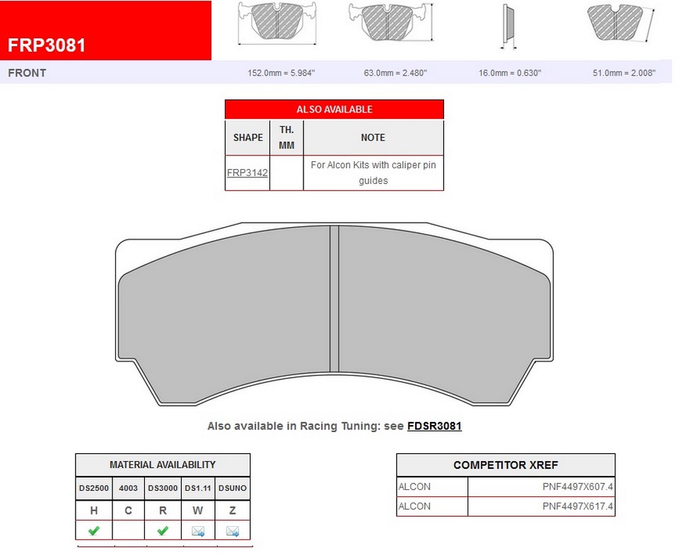 FRP3081R - Plaquettes Ferodo DS3000