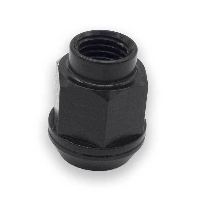 Open end lug nut M14x1.5, L : 27 mm, Black, Aluminium