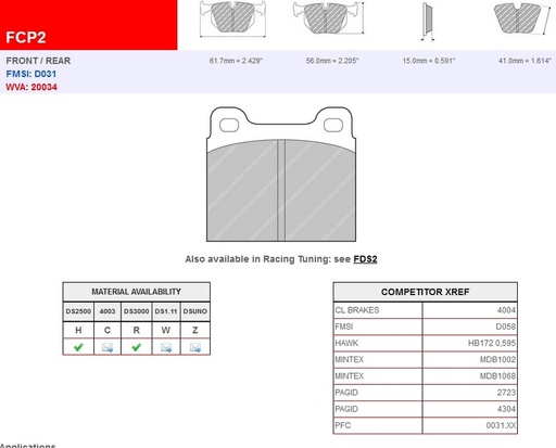 [FCP2R] FCP2R - DS3000 Ferodo brake pads