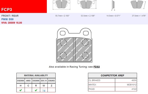 [FCP3W] FCP3R - DS3000 Ferodo brake pads