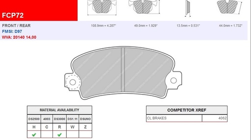 [FCP72R] FCP72R - Ferodo brake pads DS3000