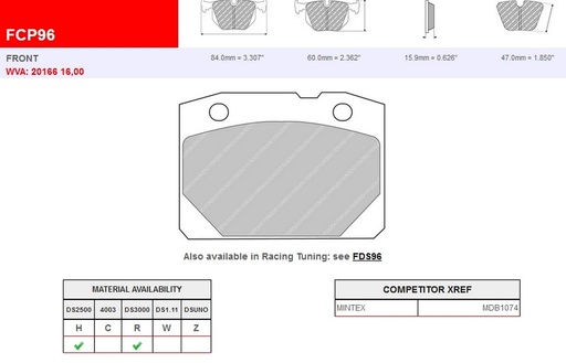 [FCP96H] FCP96H - Ferodo remblokken DS2500