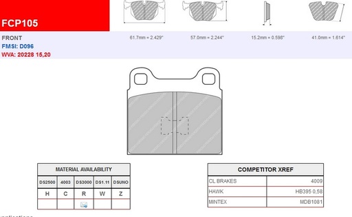 [FCP105R] FCP105R - DS3000 Ferodo brake pads