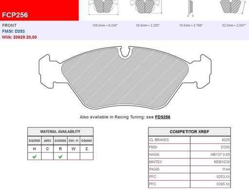 [FCP256H] FCP256H - Ferodo brake pads DS2500