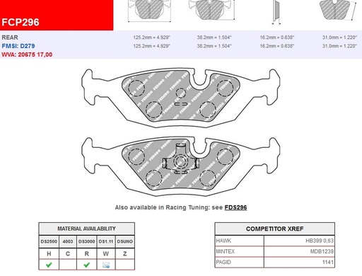 [FCP296R] FCP296R - Ferodo brake pads DS3000