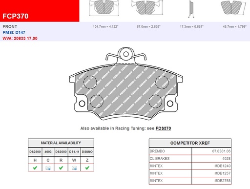 [FCP370W] FCP370W - Ferodo brake pads DS1.11