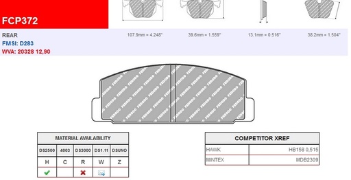 [FCP372H] FCP372H - Ferodo brake pads DS2500