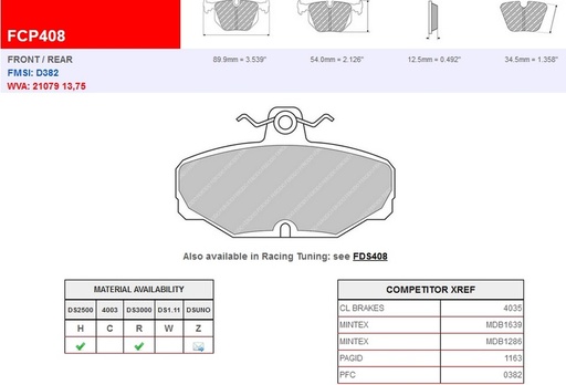 [FCP408R] FCP408R - Ferodo brake pads DS3000