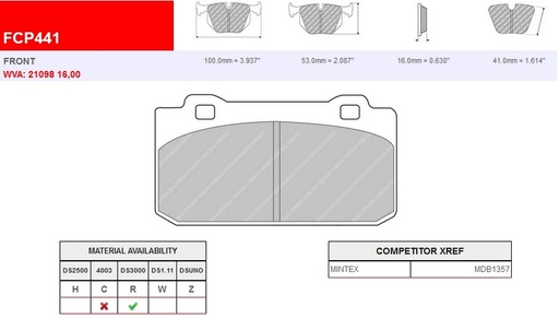 [FCP441R] FCP441R - Ferodo brake pads DS3000