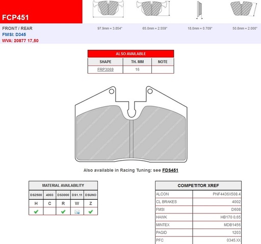 [FCP451H] FCP451H - Ferodo remblokken DS2500