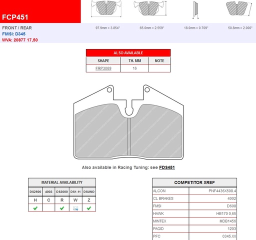 [FCP451W] FCP451W - Ferodo remblokken DS1.11