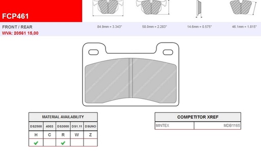 [FCP461R] FCP461R - Ferodo brake pads DS3000
