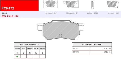 [FCP472H] FCP472H - Ferodo brake pads DS2500