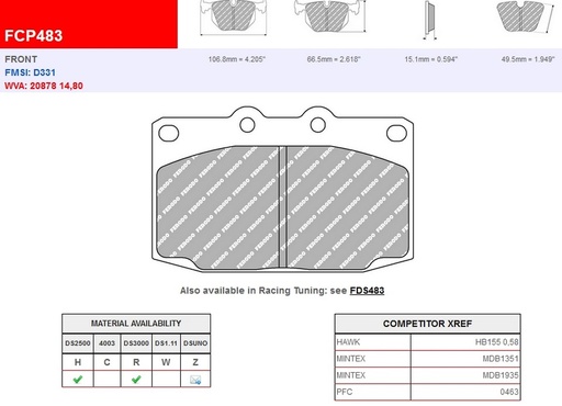 [FCP483H] FCP483H - Ferodo brake pads DS2500