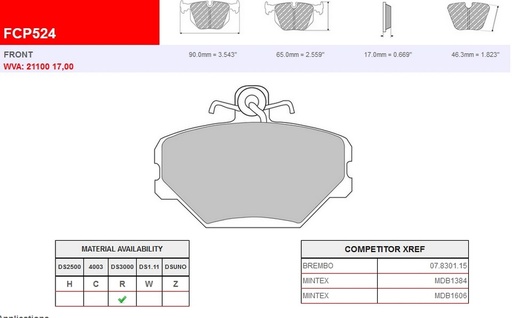 [FCP524R] FCP524R - Ferodo brake pads DS3000
