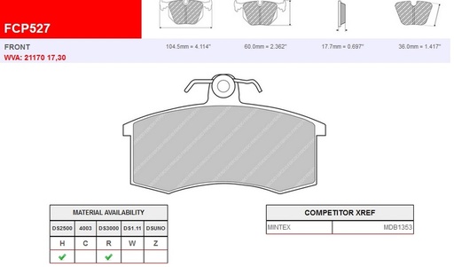 [FCP527R] FCP527R - Ferodo brake pads DS3000