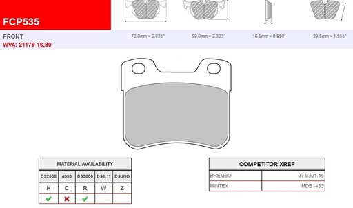 [FCP535H] FCP535H - Ferodo remblokken DS2500