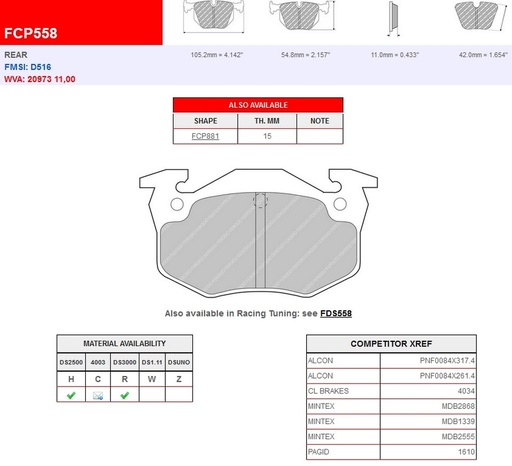 [FCP558R] FCP558R - Plaquettes Ferodo DS3000