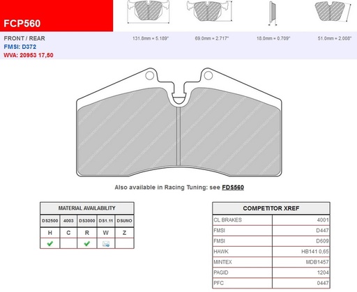 [FCP560R] FCP560R - Ferodo brake pads DS3000