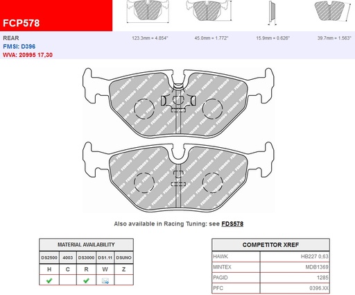 [FCP578W] FCP578W - Ferodo brake pads DS1.11