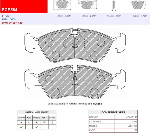 [FCP584R] FCP584R - Ferodo brake pads DS3000