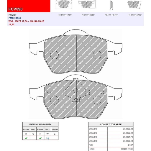 [FCP590R] FCP590R - Ferodo brake pads DS3000